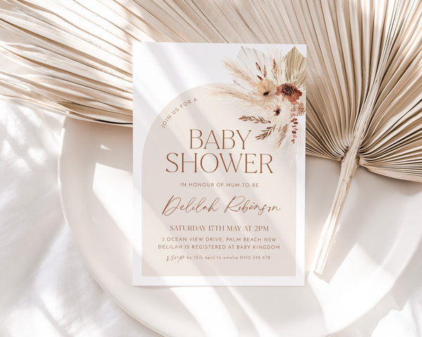 Boho Baby Shower Invitation, Boho Floral Baby Shower, Gender Neutral Baby Shower Invite, Dried Flower Invitation, Boho Invitation, Arch Boho