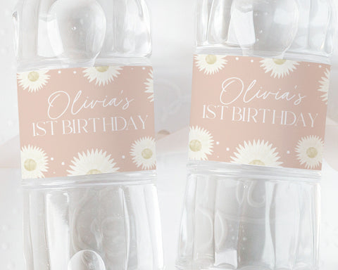 Daisy Water Bottle Labels, 1st Birthday Girl Water Label, Printable Daisy Flower Water Bottle Label, Daisy Birthday Water Labels Pink Flower