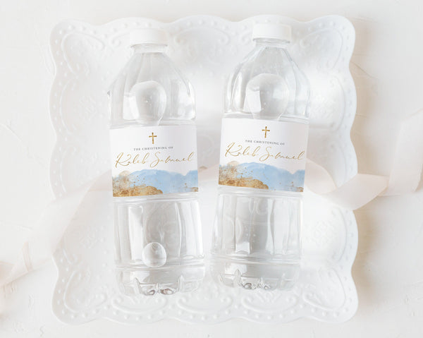 Baptism Water Bottle Label, Christening Water Label, Printable Water Bottle Label, Baptism Water Label Stickers, Blue and Gold Boys Baptism