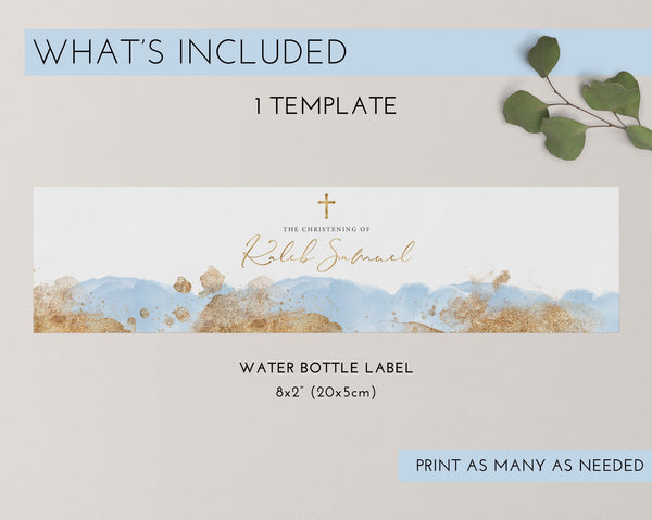 Baptism Water Bottle Label, Christening Water Label, Printable Water Bottle Label, Baptism Water Label Stickers, Blue and Gold Boys Baptism