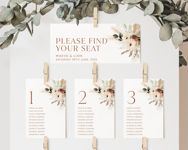 Wedding Seating Chart Card Template, Boho Wedding Seating Cards, Modern Seating Chart Cards, Table Number Seating Cards, Table Cards, Maeve