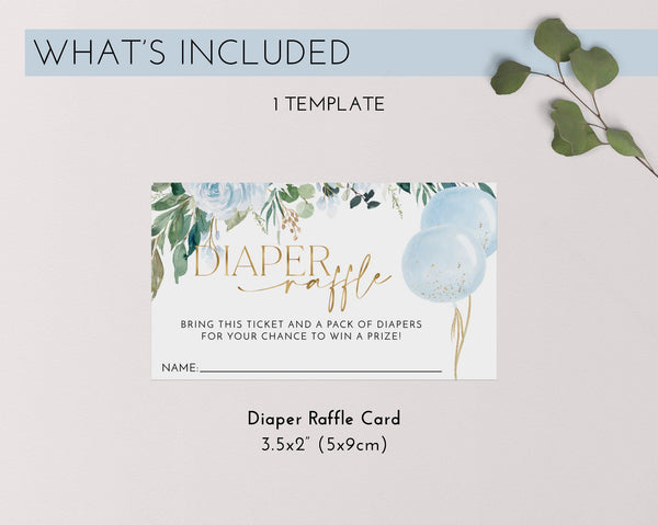 Diaper Raffle Card Boy, Blue Baby Shower Diaper Raffle Card, Editable Diaper Raffle Printable, Diaper Raffle Template, Nappy Raffle Card Boy