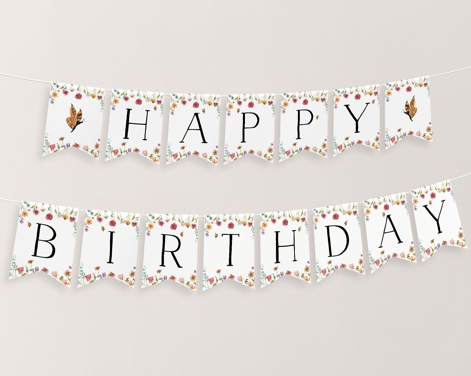 Wildflower Birthday Banner, Flower Happy Birthday Banner Printable, Happy 1st Birthday Banner, Flower First Birthday Decor Wildflower Banner