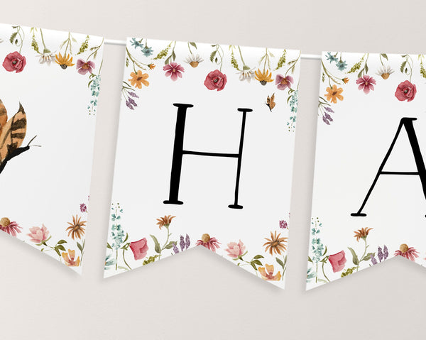 Wildflower Birthday Banner, Flower Happy Birthday Banner Printable, Happy 1st Birthday Banner, Flower First Birthday Decor Wildflower Banner