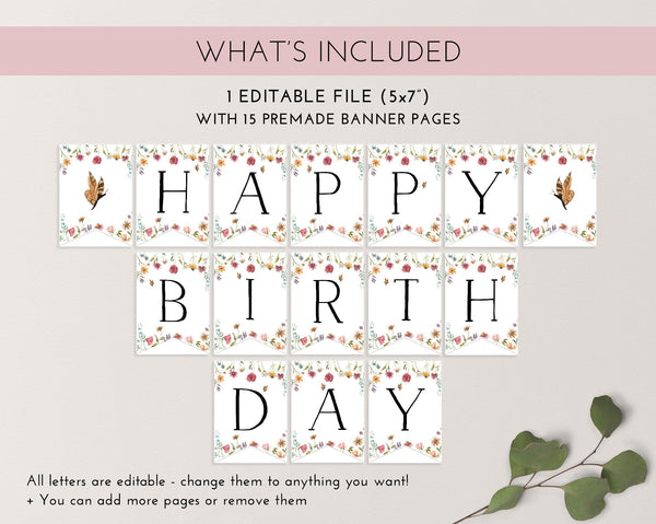 Wildflower Birthday Banner, Flower Happy Birthday Banner Printable, Happy 1st Birthday Banner, Flower First Birthday Decor Wildflower Banner