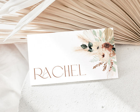 Boho Place Card Template, Printable Place Cards, Bridal Shower Place Cards, Boho Floral Place Cards, Bridal Escort Cards, Boho Pampas Grass