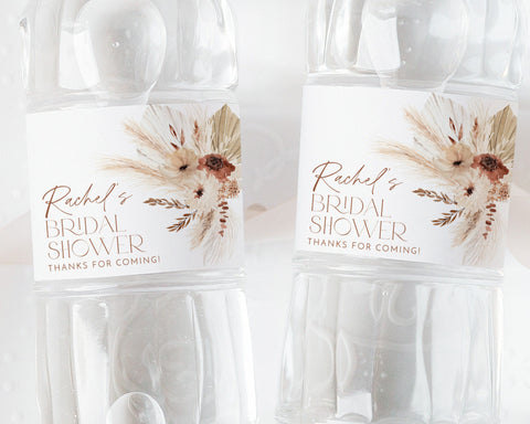 Boho Water Bottle Label, Bridal Shower Water Label, Printable Water Bottle Label, Boho Bridal Shower Water Label Stickers, Pampas Floral