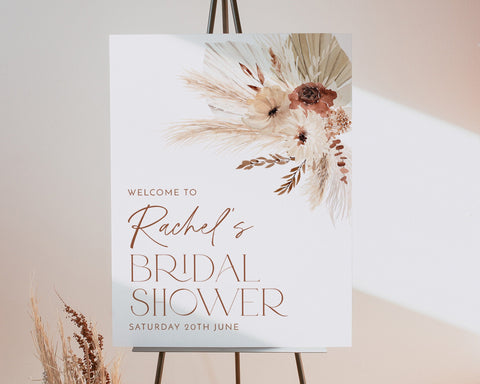 Printable Boho Bridal Shower Welcome Sign, Boho Floral Welcome Sign, Editable Welcome Sign Kitchen Tea, Boho Pampas Floral Bridal Shower