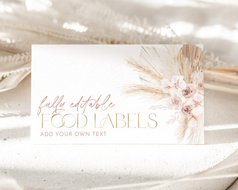 Pink Boho Bridal Shower Food Labels, Boho Food Label Card, Food Tent Cards, Food Tags, Food Labels, Folded Food Cards, Tented, Boho Floral