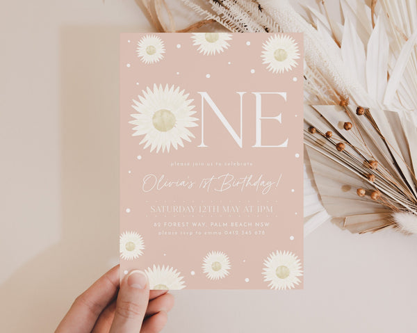 Daisy Birthday Invitation, Flower 1st Birthday Invite, Daisy Invitation, Girls 1st Birthday, Wildflower, Boho Daisy Invitation, Onederful