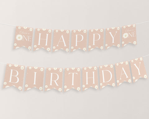 Daisy Birthday Banner, Daisy Flower Happy Birthday Banner Printable, Happy 1st Birthday Banner, Flower First Birthday Decor Daisy Banner