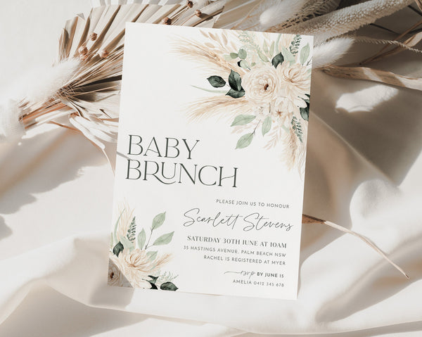 Boho Greenery Baby Shower Invitation, Greenery Floral Invitation Template, Gender Neutral Baby Shower, Printable Invite, Boho Baby Brunch