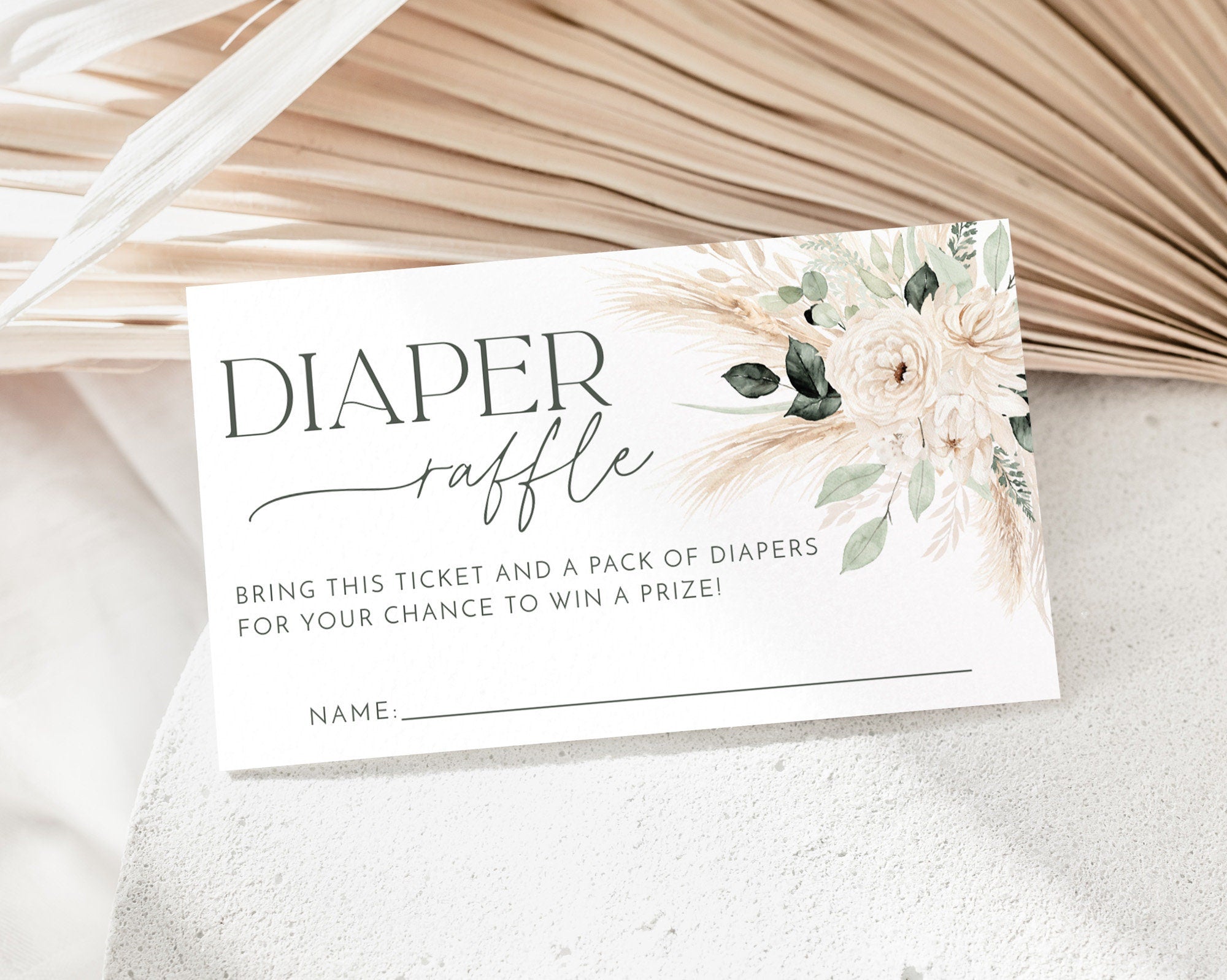 Boho Diaper Raffle Card, Greenery Floral Baby Shower Diaper Raffle Card, Diaper Raffle Printable, Diaper Raffle Template, Nappy Raffle