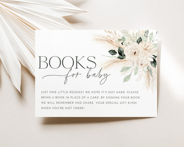 Boho Books For Baby Card Printable, Book Request Card, Greenery Floral Baby Shower Book For Baby, Greenery Invitation, Baby Shower Printable