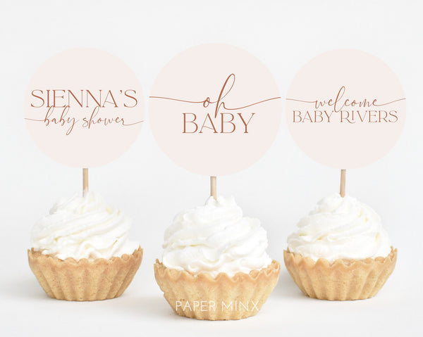Boho Cupcake Toppers, Baby Shower Cupcake Toppers, Printable Boho Baby Shower Cupcake Topper, Editable Cupcake, Boho Minimalist Baby Shower