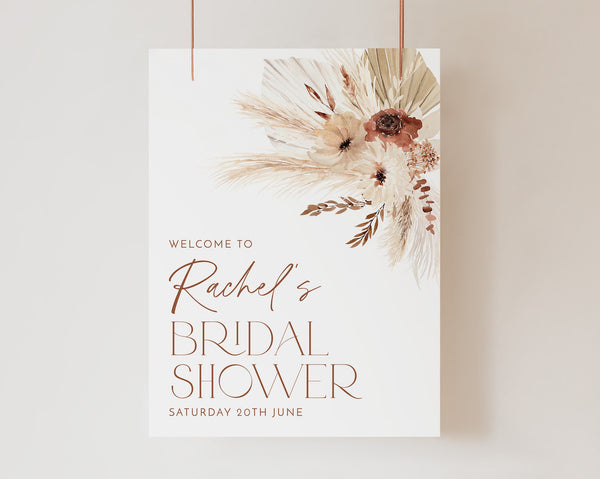 Printable Boho Bridal Shower Welcome Sign, Boho Floral Welcome Sign, Editable Welcome Sign Kitchen Tea, Boho Pampas Floral Bridal Shower