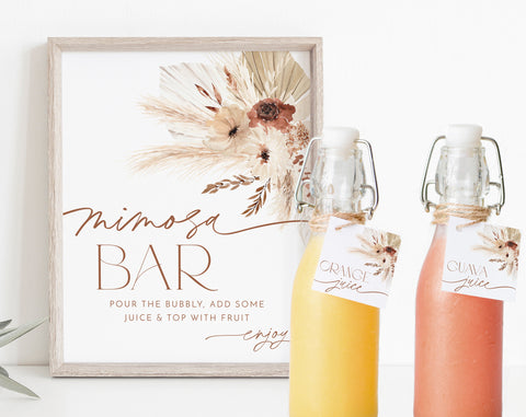 Boho Floral Mimosa Bar Sign, Floral Mimosa Sign, Bridal Shower Mimosa Bar Sign, Boho Mimosa Sign, Juice Labels, Mimosa and Juice Labels