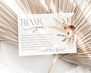 Boho Thank You Card Template, Printable Thank You Card Instant Download Thank You Card, Bridal Shower Thank You, Boho Floral Thank You Card