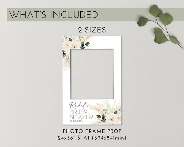 Boho Floral Greenery Bridal Shower Photo Prop, Boho Bridal Shower Photo Booth Frame, Boho Sign, Personalized Selfie Frame Bridal Photo Frame