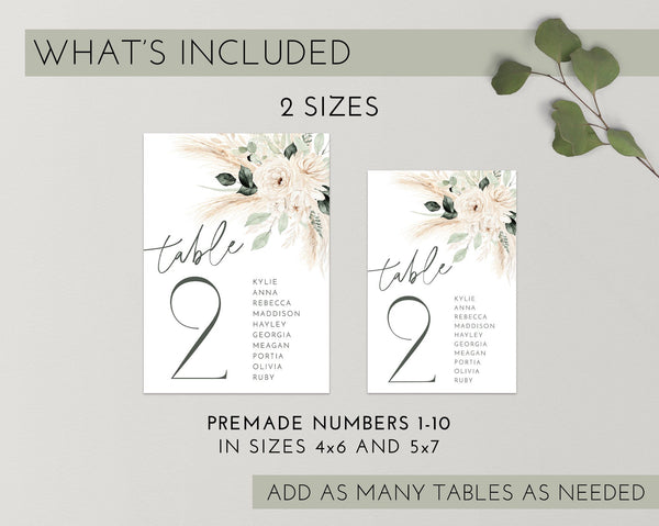 Boho Table Numbers, Bridal Shower Table Numbers, Boho Table Numbers, Floral Greenery Table Number Template, Printable Table Numbers Boho