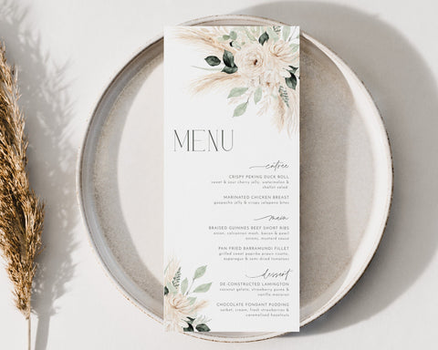 Boho Menu Template, Printable Bridal Shower Menu, Boho Floral Menu, Editable Menu, Boho Bridal Shower Menu Template, Floral Greenery Menu