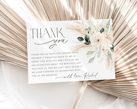 Boho Thank You Card Template, Printable Thank You Card Instant Download Thank You Card, Bridal Shower Thank You, Floral Greenery Thank You