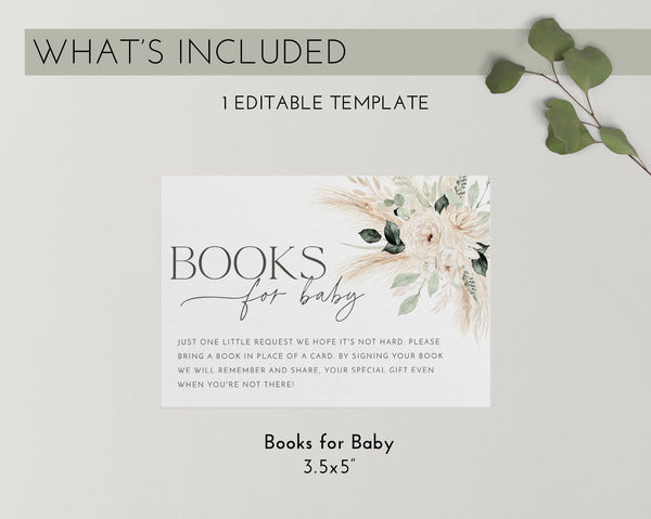 Boho Books For Baby Card Printable, Book Request Card, Greenery Floral Baby Shower Book For Baby, Greenery Invitation, Baby Shower Printable