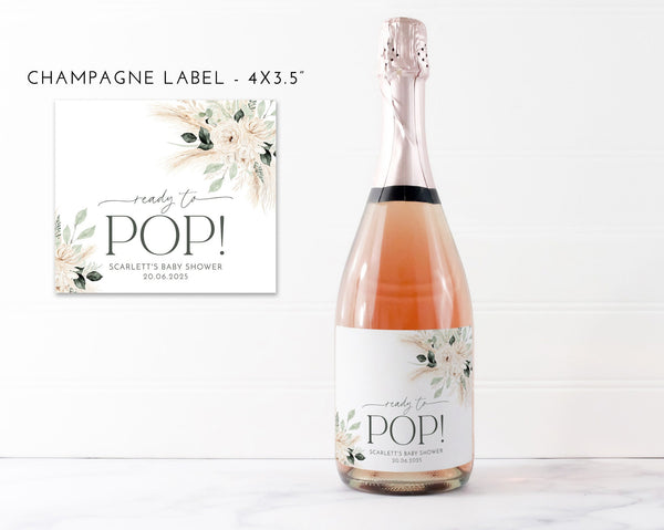 Boho Baby Shower Mini Champagne Labels, Printable Wine Labels, Greenery Floral Champagne Labels, Ready to Pop Labels, Green Baby Champagne