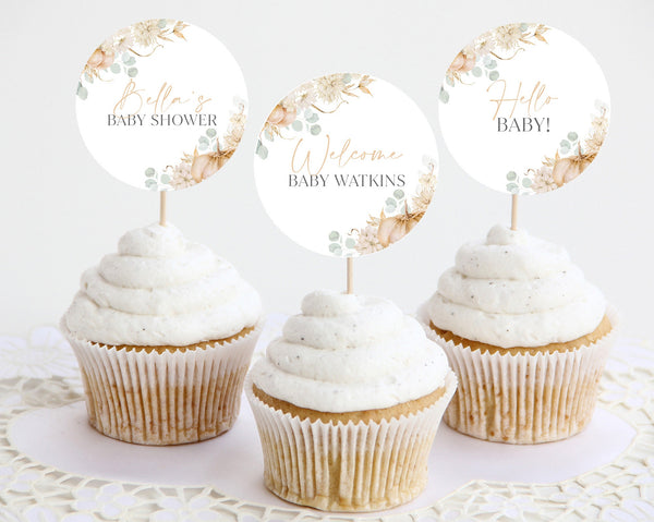 Pumpkin Cupcake Toppers, Fall Baby Shower Cupcake Toppers, Printable Cupcake Toppers, Editable Cupcake Toppers, Gender Neutral Fall Baby