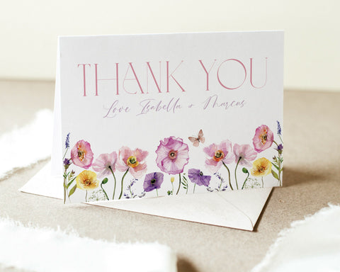 Baby in Bloom Thank You Card Template, Printable Thank You Card, Floral Baby Shower Thank You Card, Flower Thank You Card Purple and Pink