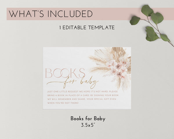 Boho Books For Baby Card Printable, Book Request Card, Pink Boho Baby Shower Book For Baby, Baby Shower Girl Pink, Boho Floral Book For Baby