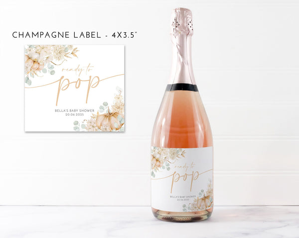 Pumpkin Baby Shower Champagne Labels, Printable Wine Labels, Mini Champagne Labels, Ready to Pop Labels, Fall Baby Shower Labels Neutral