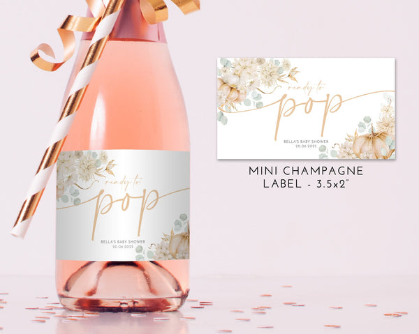 Pumpkin Baby Shower Champagne Labels, Printable Wine Labels, Mini Champagne Labels, Ready to Pop Labels, Fall Baby Shower Labels Neutral