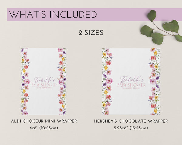 Floral Chocolate Wrapper Printable, Candy Bar Wrapper Template, Chocolate Bar Template, Baby in Bloom Baby Shower Favors, Chocolate Labels