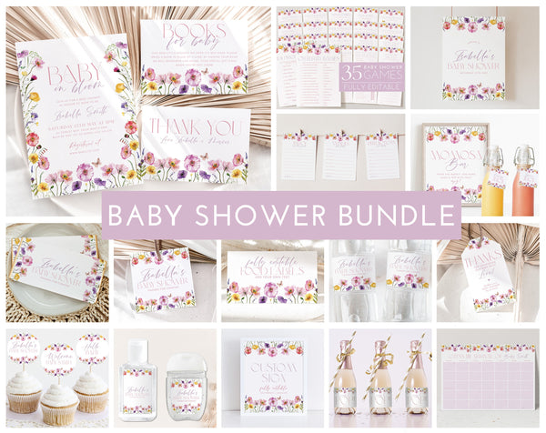 Baby in Bloom Baby Shower Invitation Bundle, Printable Baby Shower Invitation and Editable Games, Baby Shower Decorations Floral Baby Shower