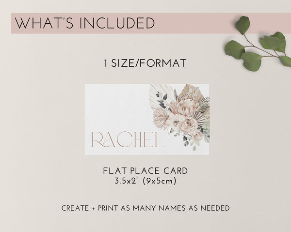 Boho Floral Place Card Template, Printable Place Cards, Bridal Shower Place Card, Floral Place Cards, Bridal Escort Cards, Protea Place Card