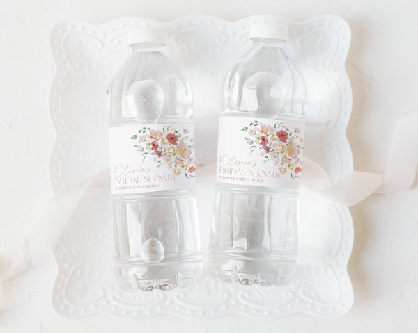 Floral Water Bottle Label, Bridal Shower Water Label, Printable Water Bottle Label, Bridal Shower Water Label Stickers, Pink Water Bottle