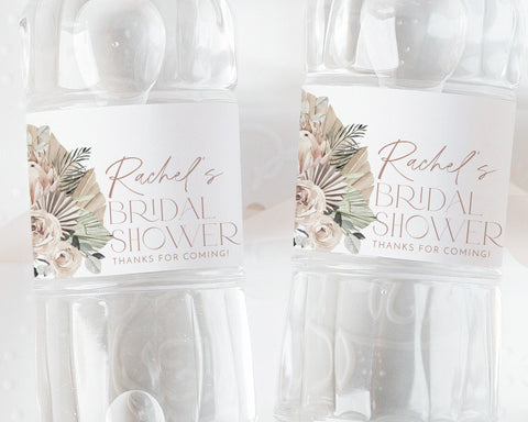 Boho Water Bottle Label Bridal Shower Water Label, Printable Water Bottle Label, Floral Bridal Shower Water Label Sticker, Boho Protea Water