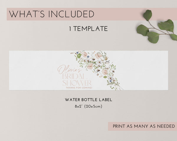 Floral Water Bottle Label, Bridal Shower Water Label, Printable Water Bottle Label, Bridal Shower Water Label Stickers, Wildflower Water