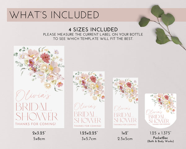 Floral Hand Sanitizer Label Template, Bridal Shower Hand Sanitiser Printable, Editable Sanitizer Label, Wildflower Hand Sanitizer Labels