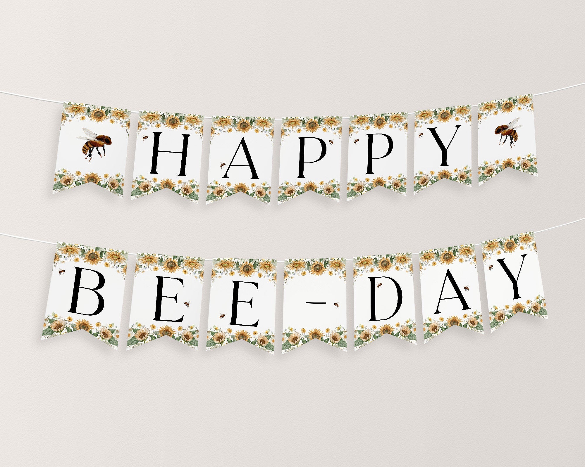 Bee Birthday Banner, Happy Bee Day Banner Printable, Happy 1st Birthday Banner, Bee First Birthday Decor Sunflower Bunting Flags, Bee Day