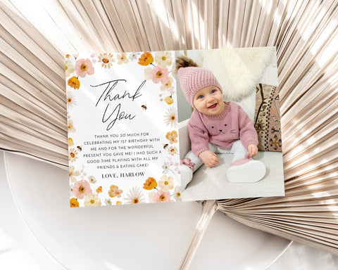 Bee Birthday Thank You Card Template, Printable Thank You Card, Thank You Card Editable Template, Bee Thank You Card, First Bee Day Party