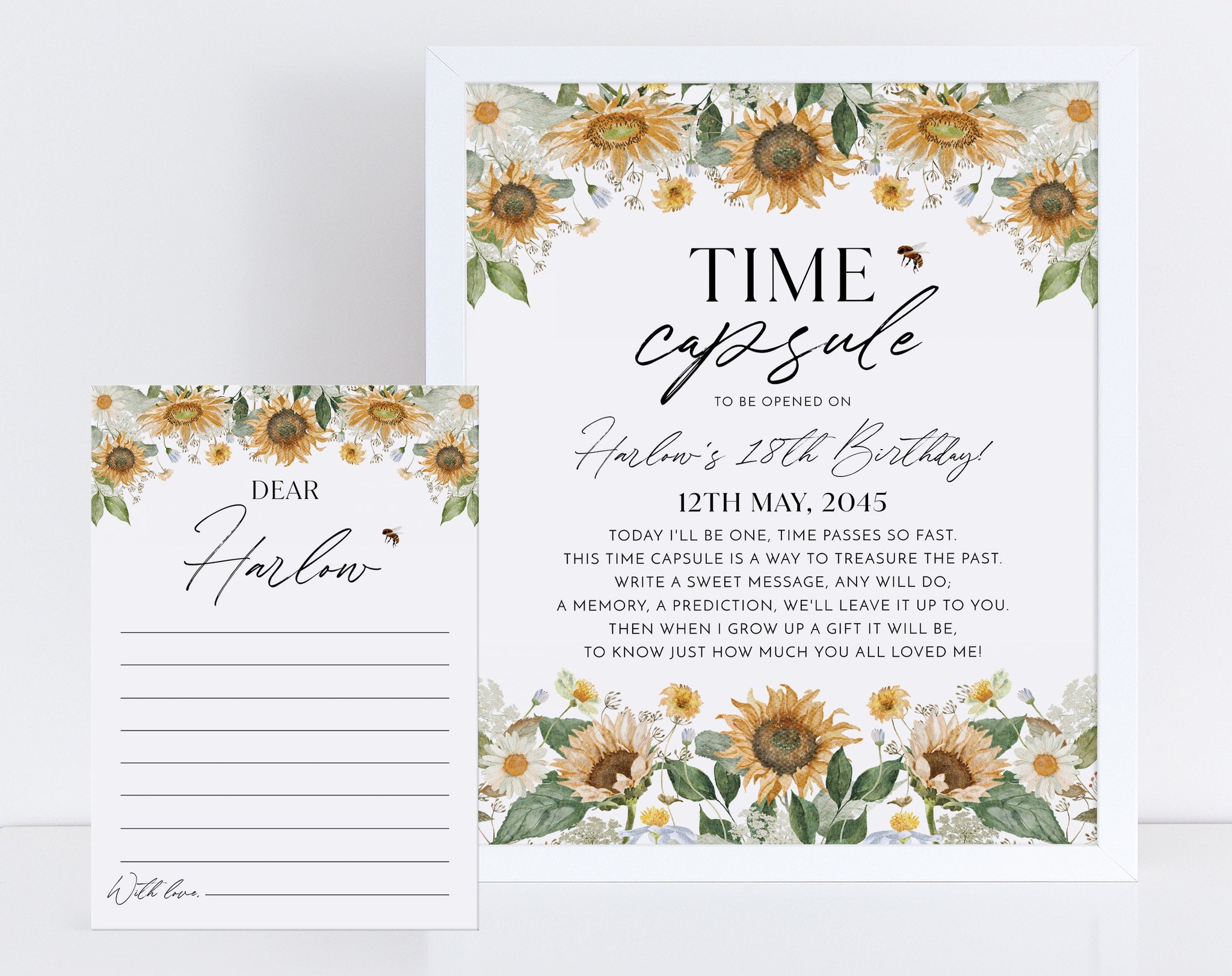 Bee Time Capsule, Sunflower 1st Birthday Time Capsule Sign, Birthday Time Capsule Template, Girl 1st Birthday Time Capsule Printable Bee Day