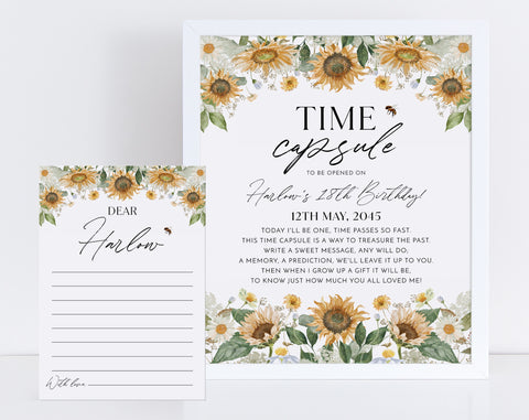 Bee Time Capsule, Sunflower 1st Birthday Time Capsule Sign, Birthday Time Capsule Template, Girl 1st Birthday Time Capsule Printable Bee Day