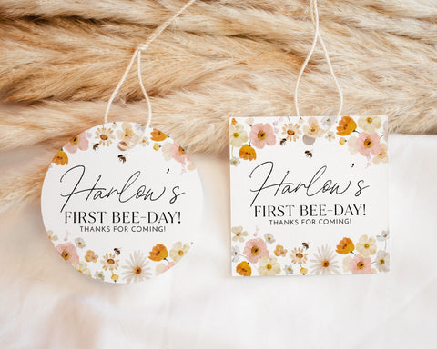 Bee Favor Tags, Editable Tags, Printable First Bee Day Favor Tags, Bee Stickers, Bee Favour Tag, Gift Tags, Favor Labels, Girls 1st Bee Day