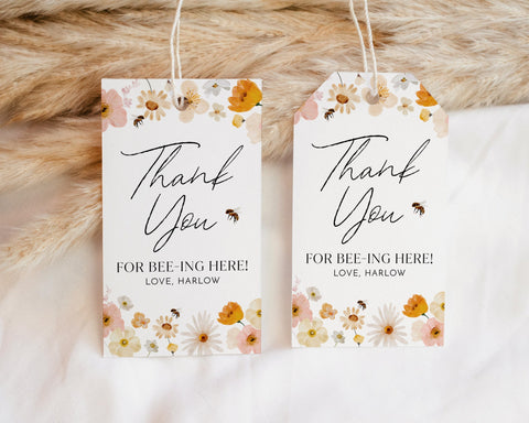 First Bee Day Favor Tags, Birthday Thank You Tags, Bee Birthday Favor Tag, Editable Favors, Printable Gift Tag, Girls 1st Bee Day Favor Tag