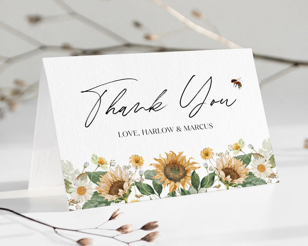 Sunflower Thank You Card Template, Printable Thank You Card, Bee Baby Shower Thank You Card, Sunflower Bee Thank You Card, Mommy to Bee Card