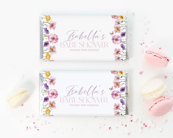 Floral Chocolate Wrapper Printable, Candy Bar Wrapper Template, Chocolate Bar Template, Baby in Bloom Baby Shower Favors, Chocolate Labels