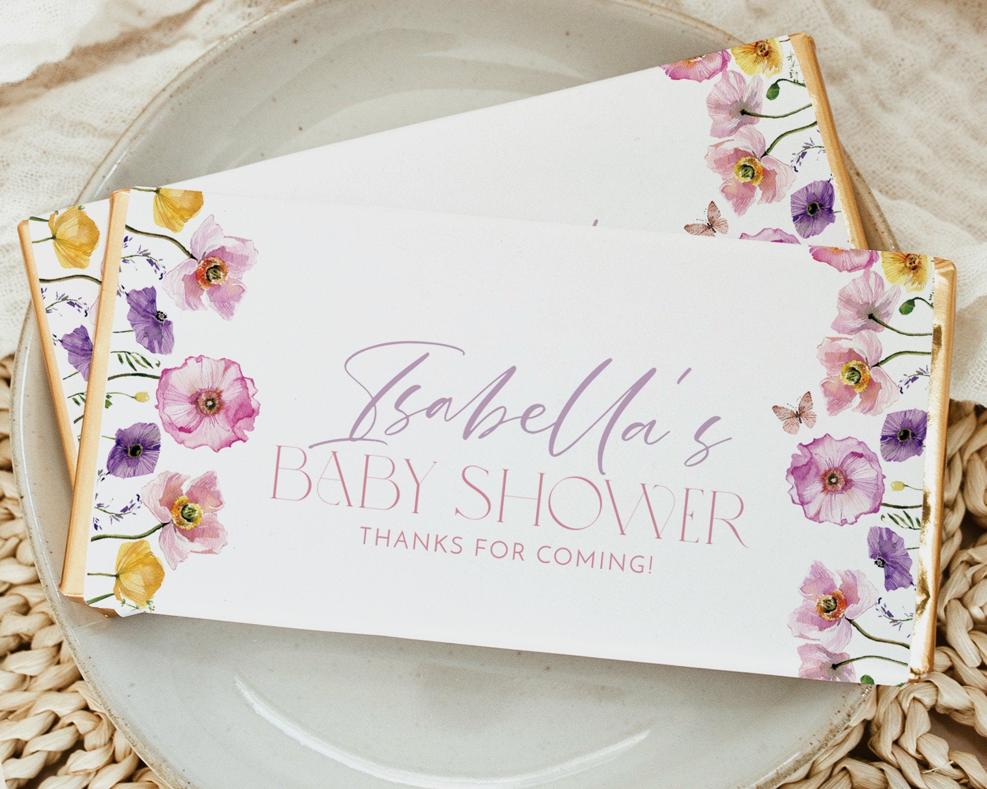 Floral Chocolate Wrapper Printable, Candy Bar Wrapper Template, Chocolate Bar Template, Baby in Bloom Baby Shower Favors, Chocolate Labels