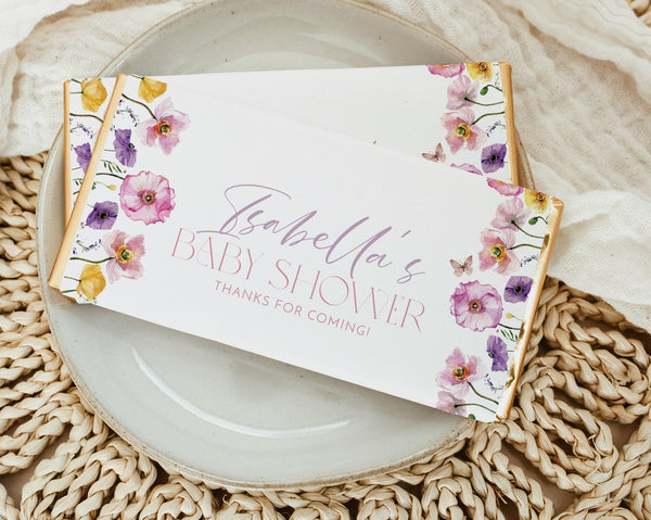 Floral Chocolate Wrapper Printable, Candy Bar Wrapper Template, Chocolate Bar Template, Baby in Bloom Baby Shower Favors, Chocolate Labels